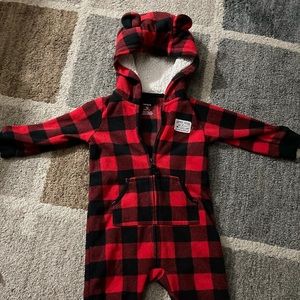 Red and black one piece outfit